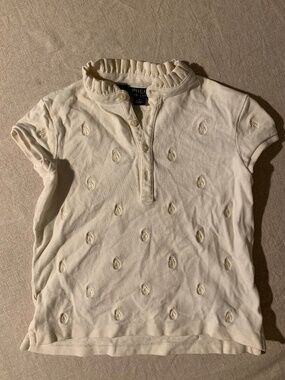 Polo Ralph Lauren Girls White Allover Pony Mesh Polo Shirt Ruffle Collar Size 6